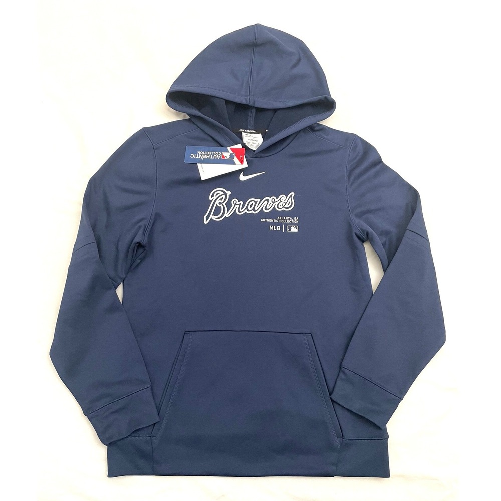 NEW Atlanta Braves Nike Hoodie Boys XL Navy Blue MLB Therma-FIT Pullover